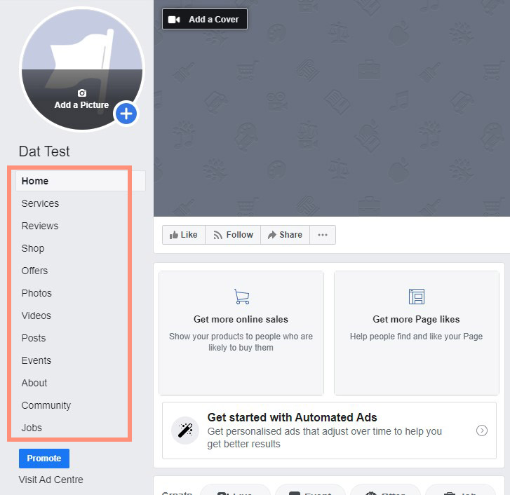 ตัวอย่างแถบ Facebook page tab ที่สามารถทำการแก้ไขปรับแต่งได้